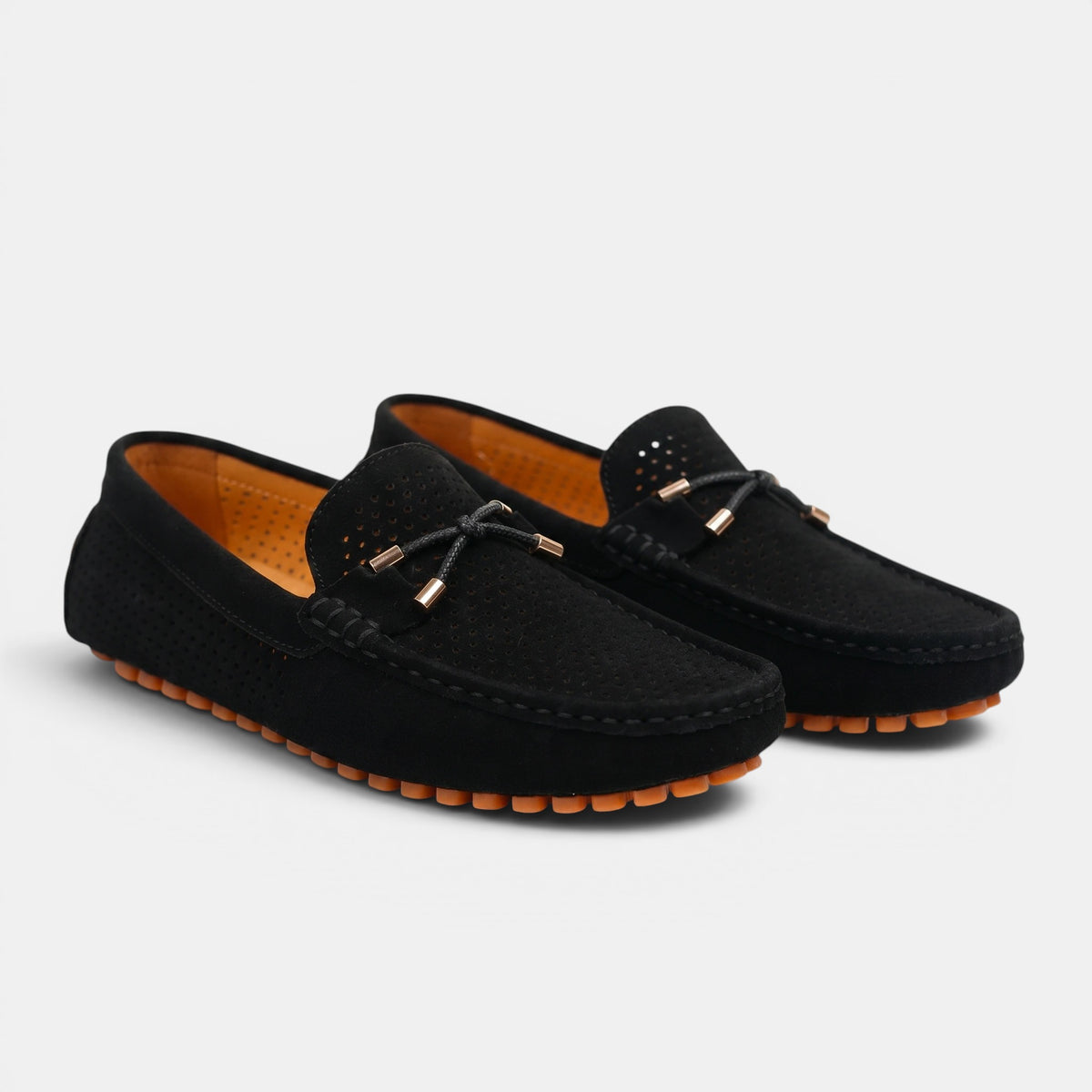 Mocassins de conduite perforés pour homme avec nœud papillon et détail pointe or rose