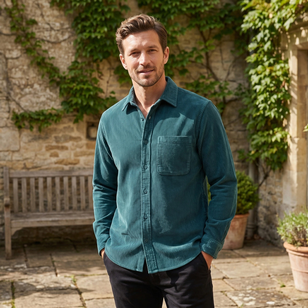 Férfi casual overshirt klasszikus gallérral