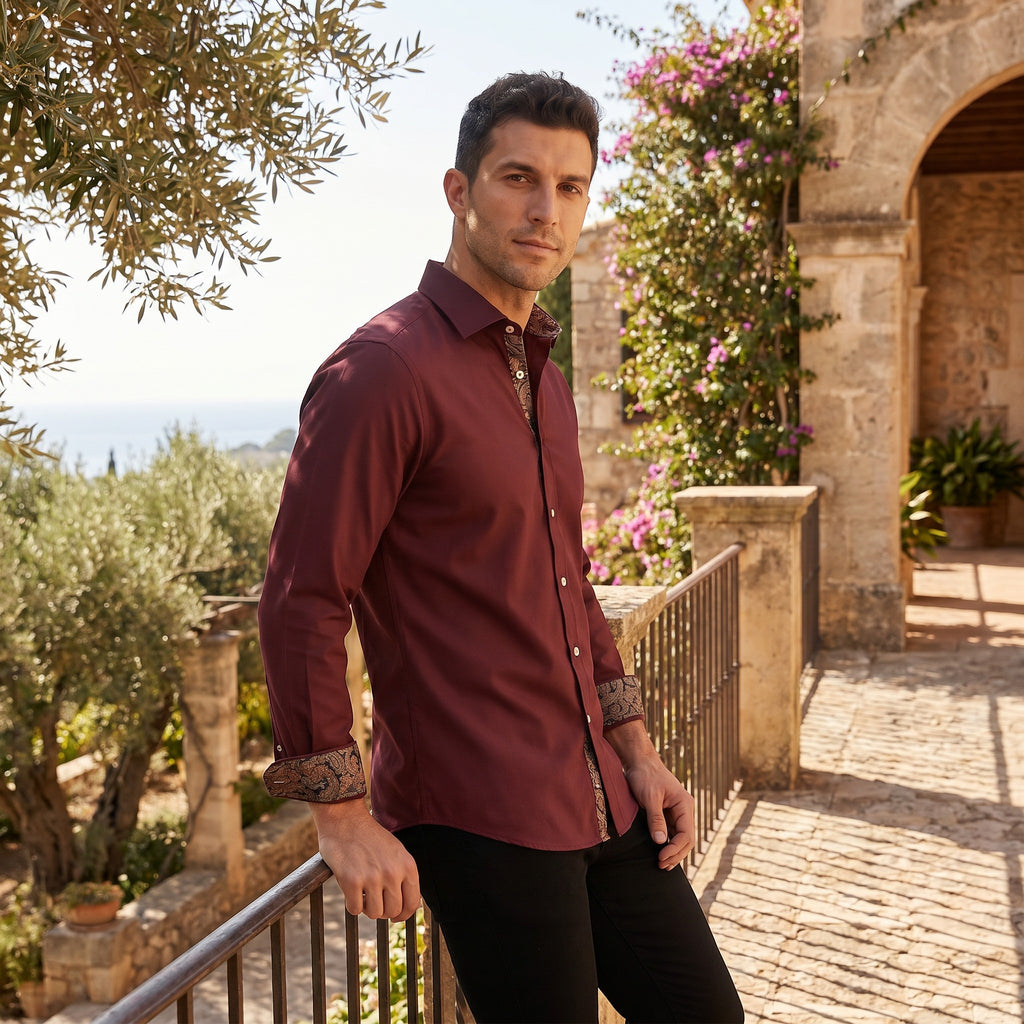 Chemise habillée ajustée pour homme avec détails de col contrastés