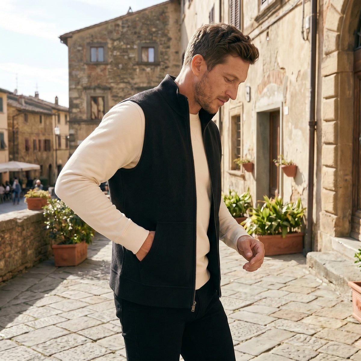 Gilet en maille sans manches pour homme, entièrement zippé