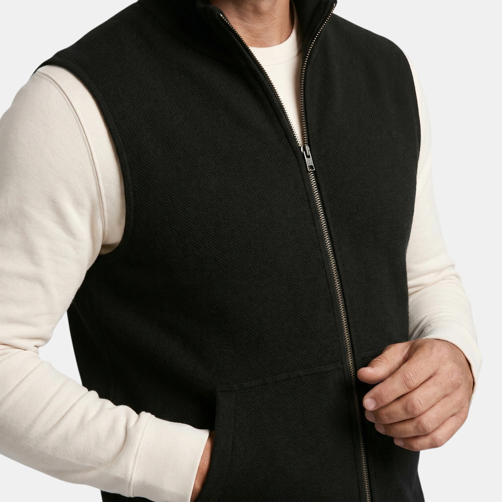 Gilet en maille sans manches pour homme, entièrement zippé
