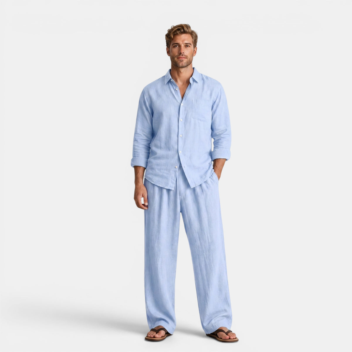Ensemble chemise col grand-père et pantalon pour homme  