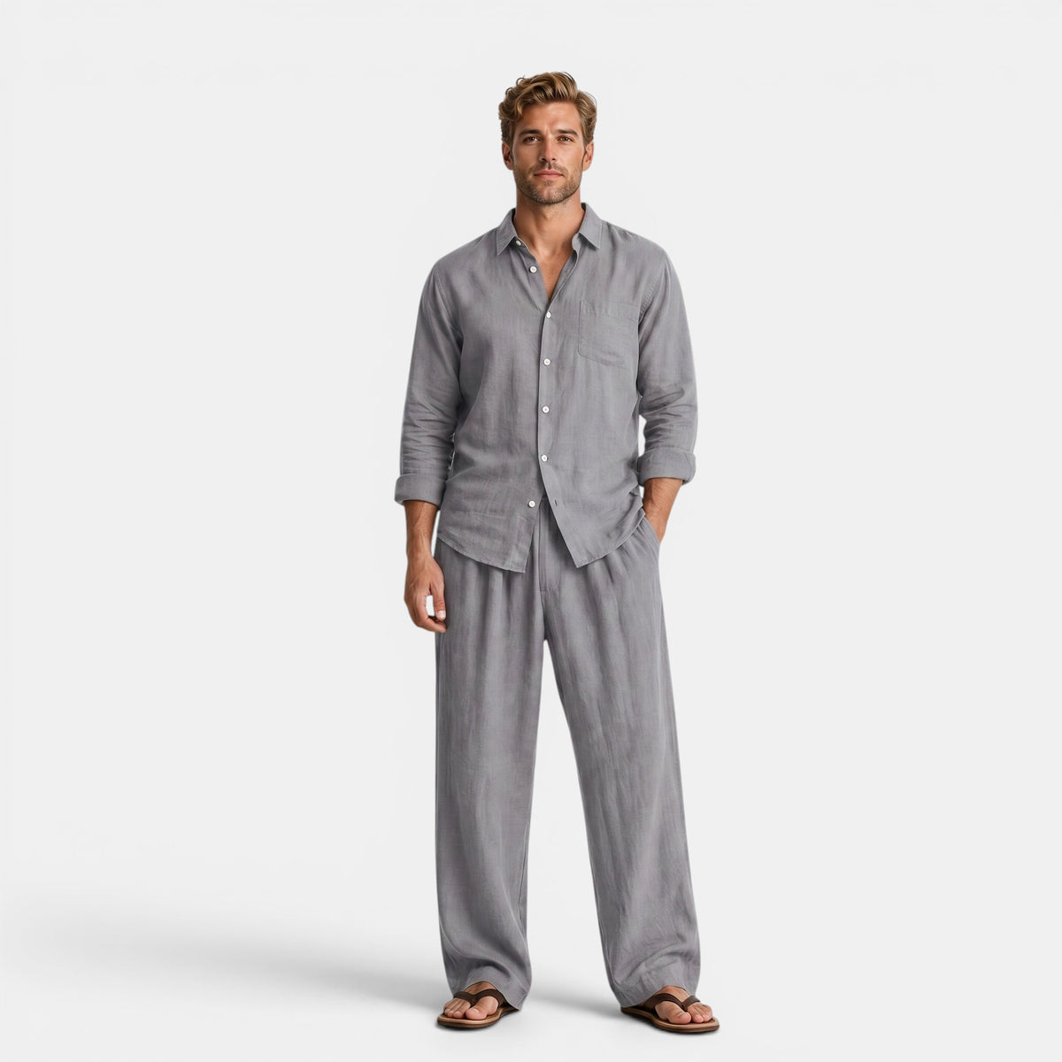 Ensemble chemise col grand-père et pantalon pour homme  