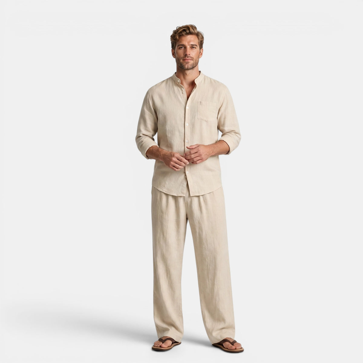 Ensemble chemise col grand-père et pantalon pour homme  