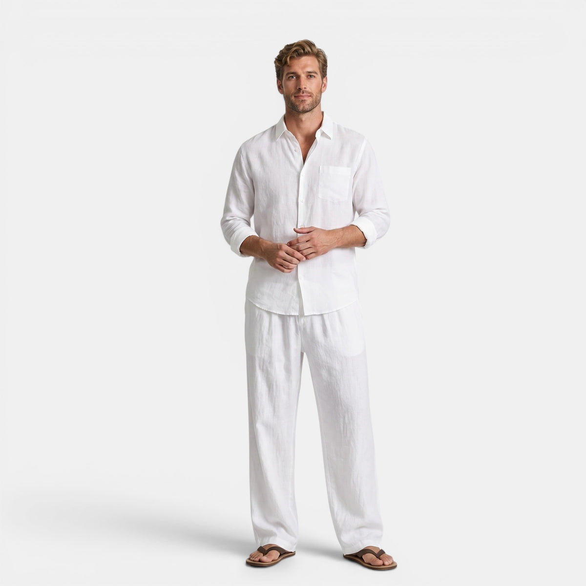 Ensemble chemise col grand-père et pantalon pour homme  