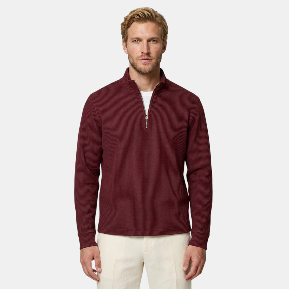 Pull pour homme à demi-zip avec col cheminée