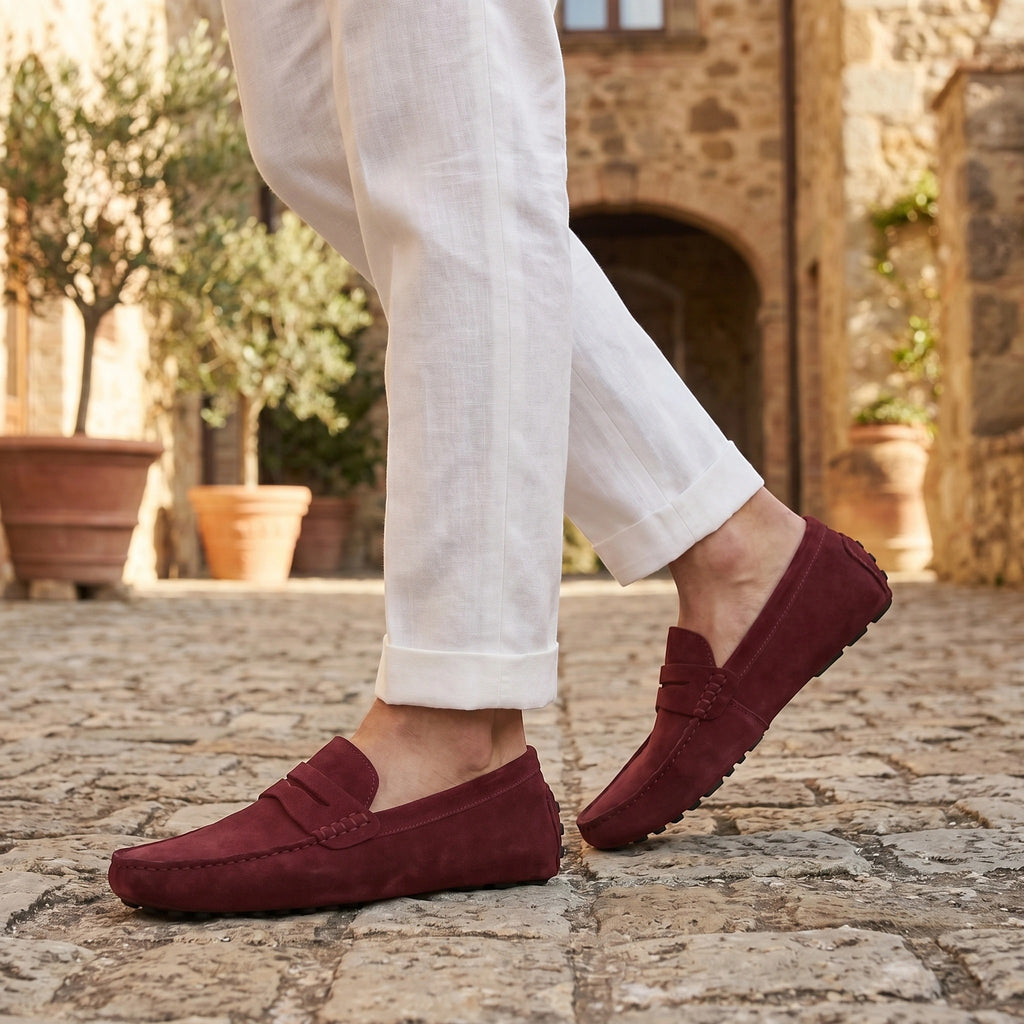 Férfi penny vezető mokaszin mokaszin varrással és slip-on záródással