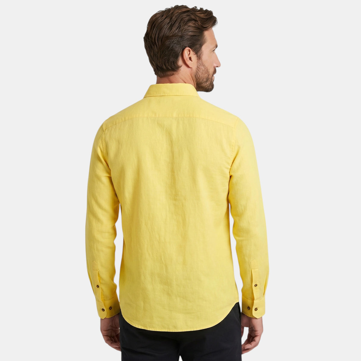 Men's Yellow Long Sleeve Button Shirt with Chest Pocket