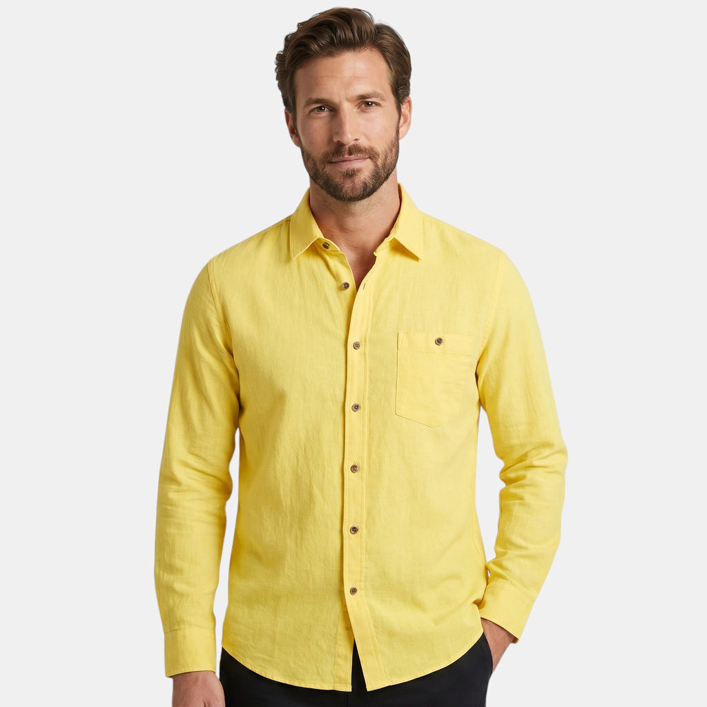 Chemise jaune à manches longues pour homme avec poche poitrine