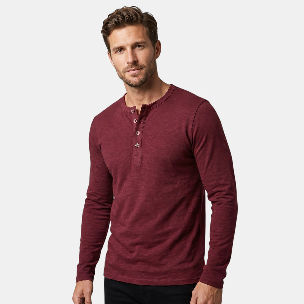 Férfi hosszú ujjú Henley ing gombos elülső résszel