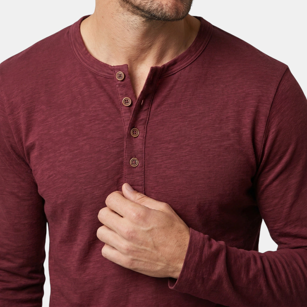 Férfi hosszú ujjú Henley ing gombos elülső résszel