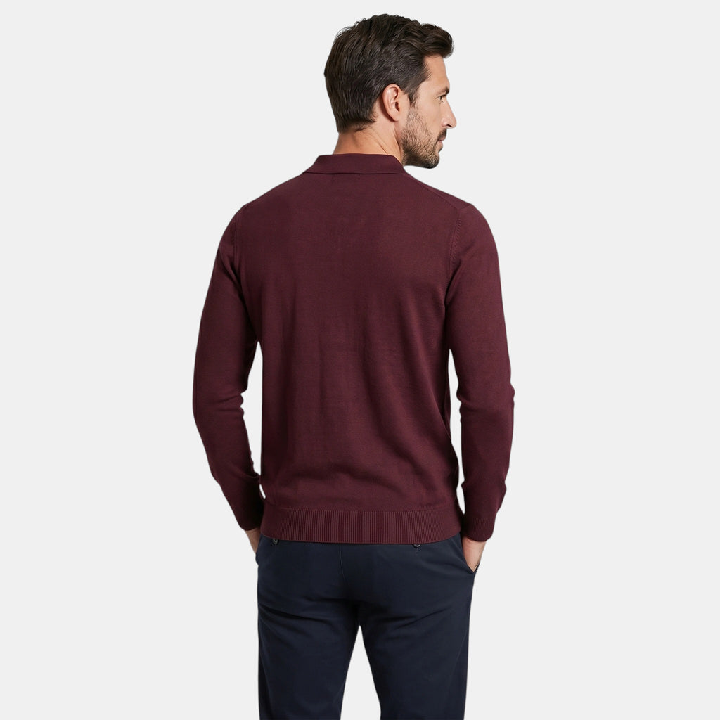 Pull polo manches longues pour homme avec col boutonné