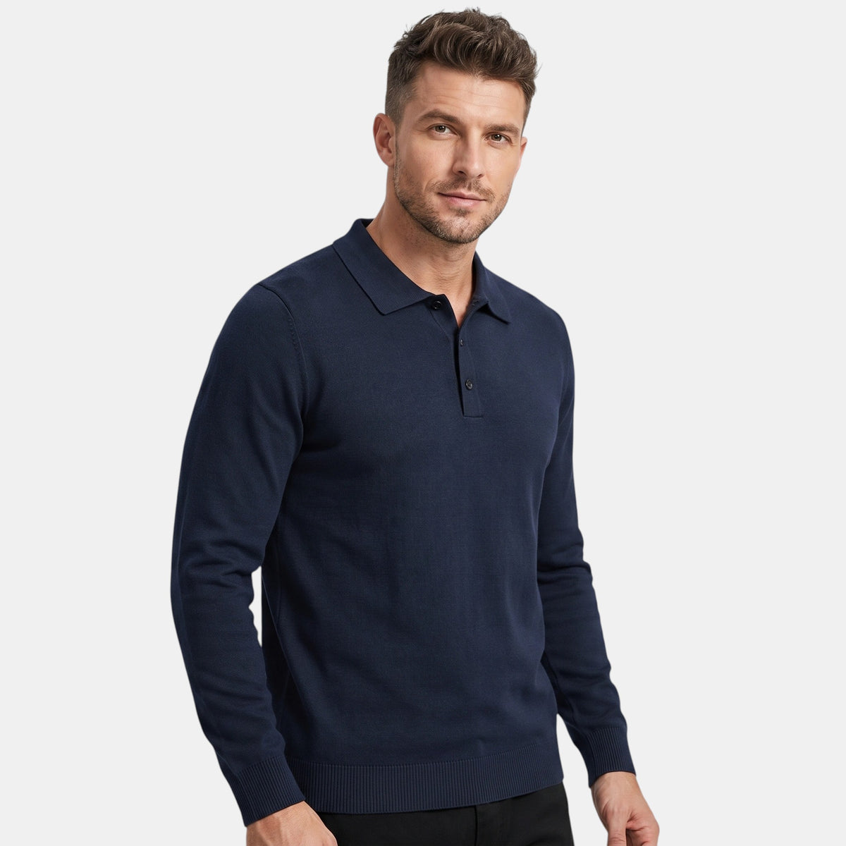 Pull polo manches longues pour homme avec col boutonné