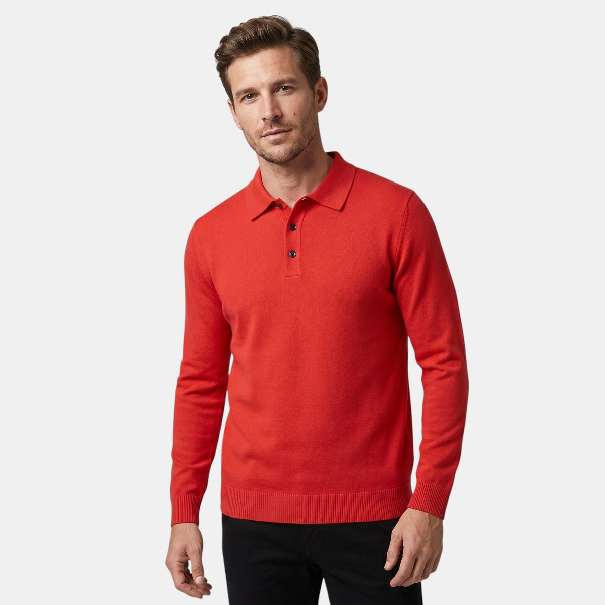 Pull polo manches longues pour homme avec col boutonné