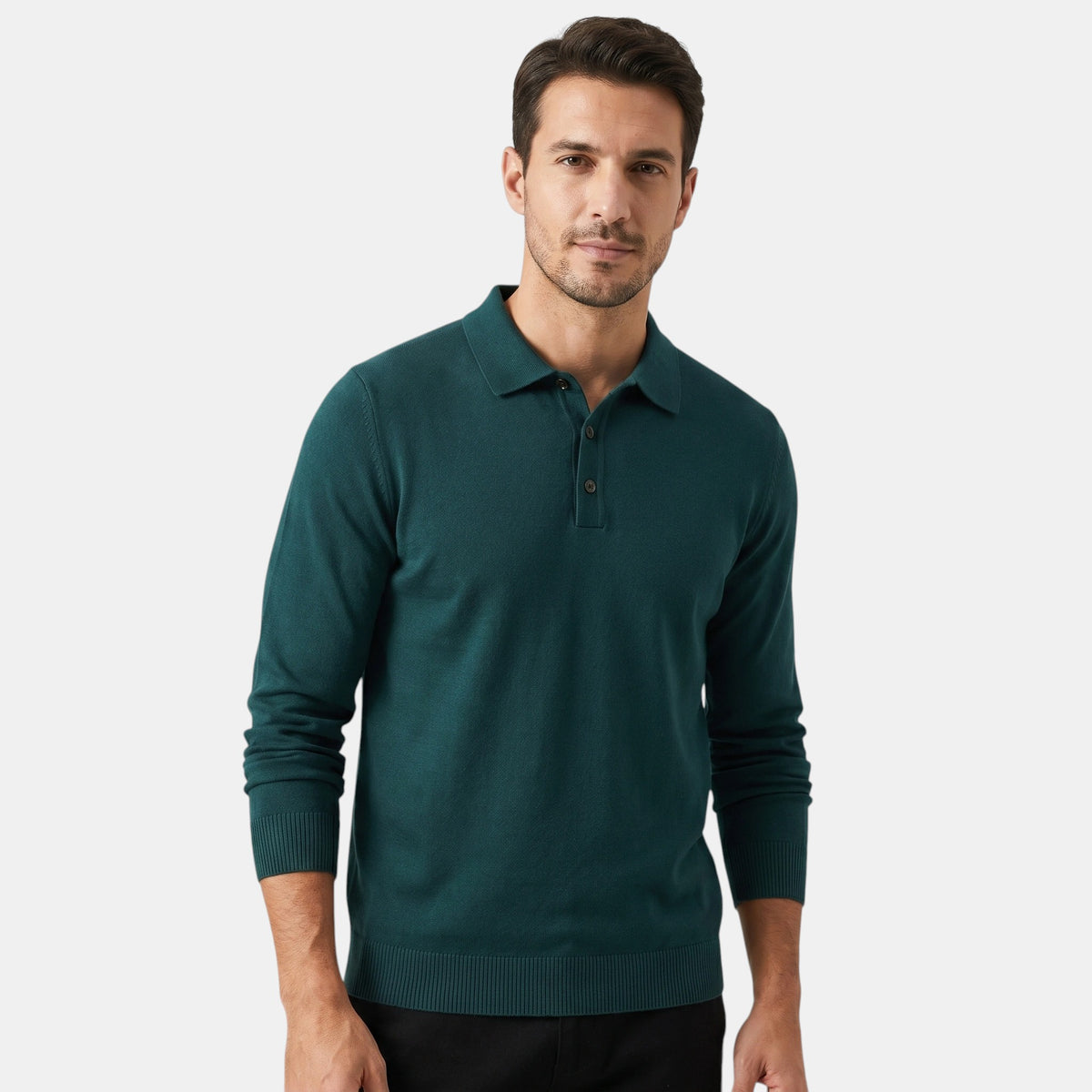 Pull polo manches longues pour homme avec col boutonné