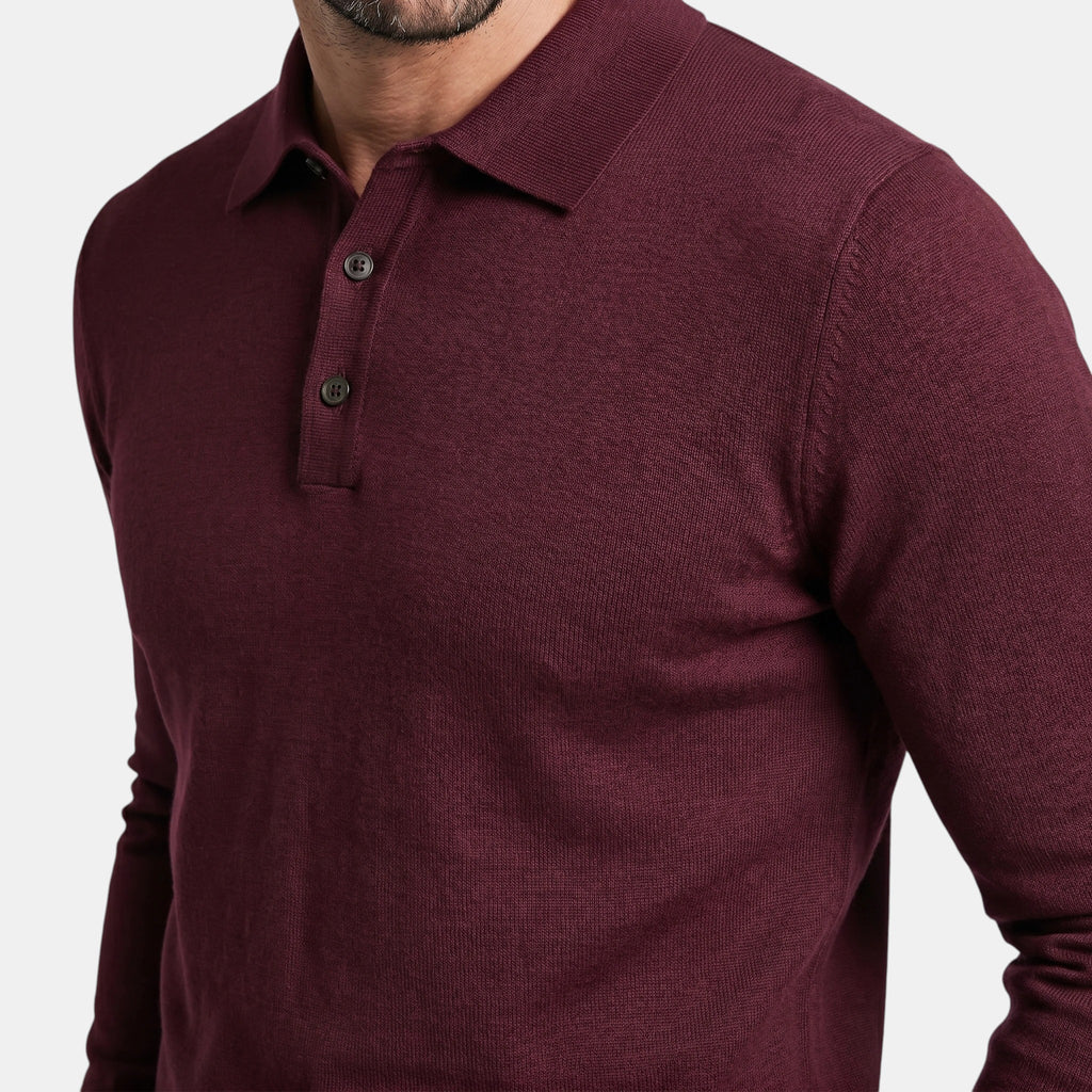 Pull polo manches longues pour homme avec col boutonné