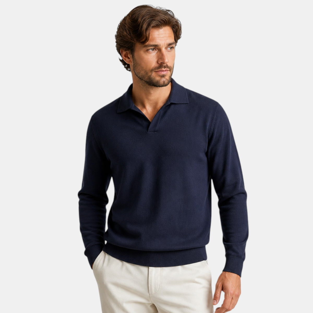 Pull polo manches longues pour homme avec col classique