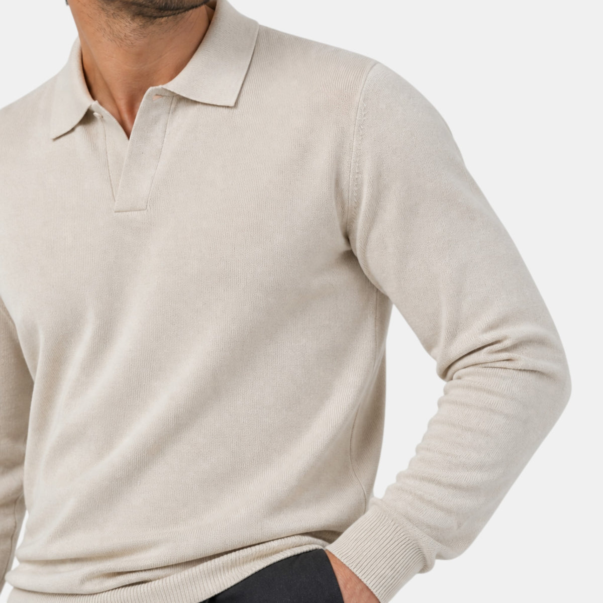 Pull polo manches longues pour homme avec col classique