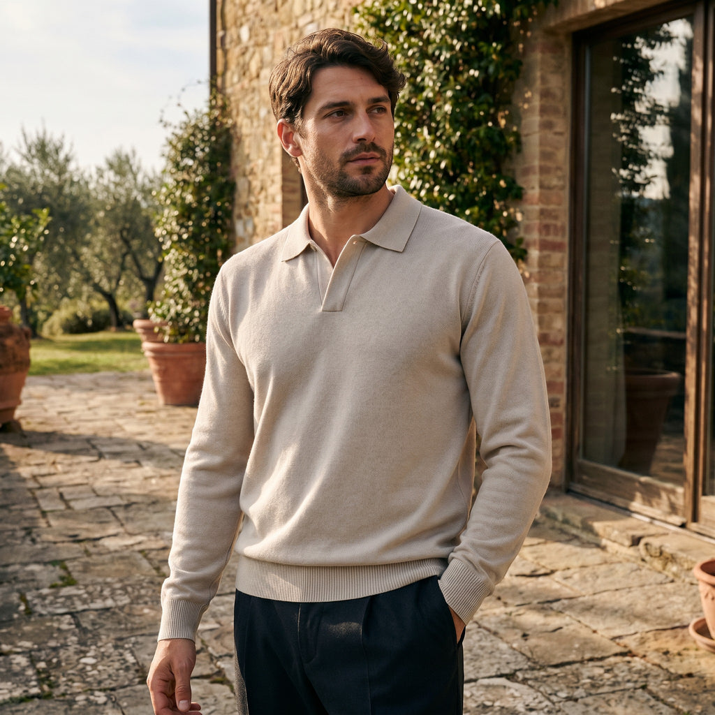 Pull polo manches longues pour homme avec col classique