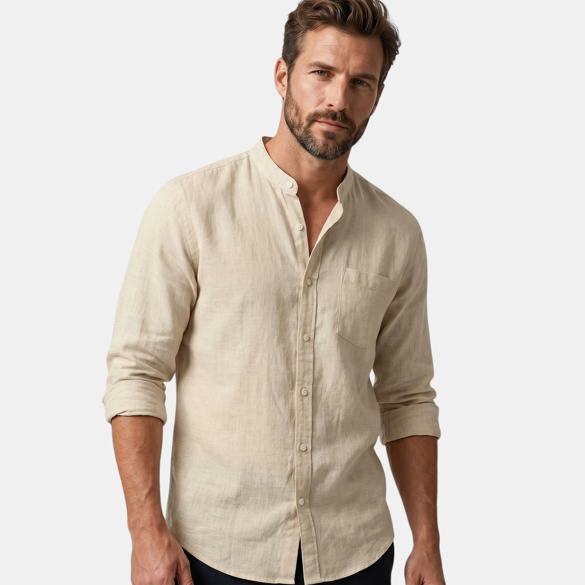 Chemise à manches longues pour homme avec col montant