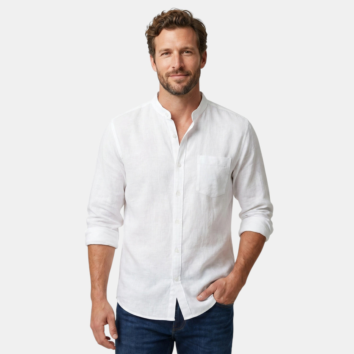 Chemise à manches longues pour homme avec col montant
