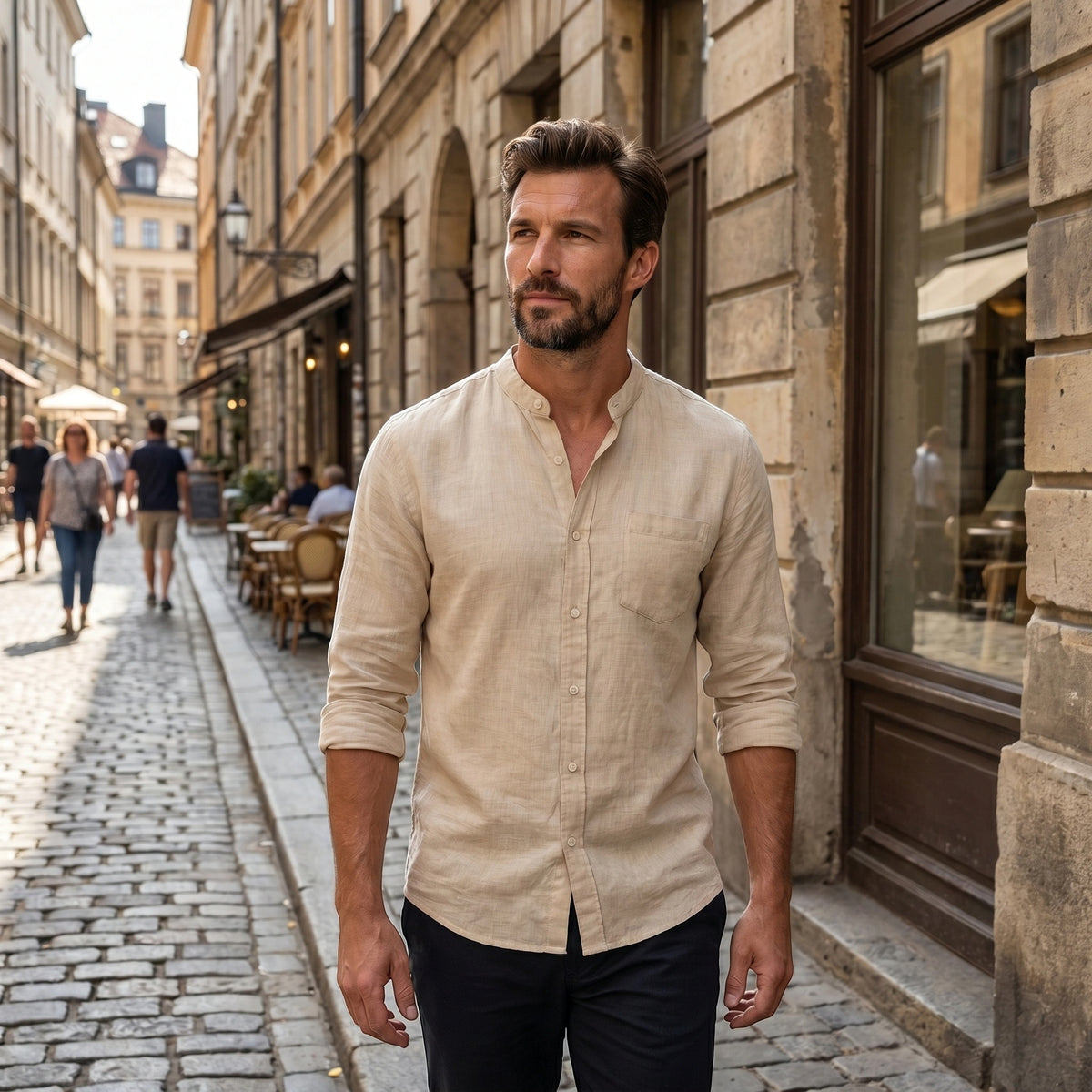 Chemise à manches longues pour homme avec col montant