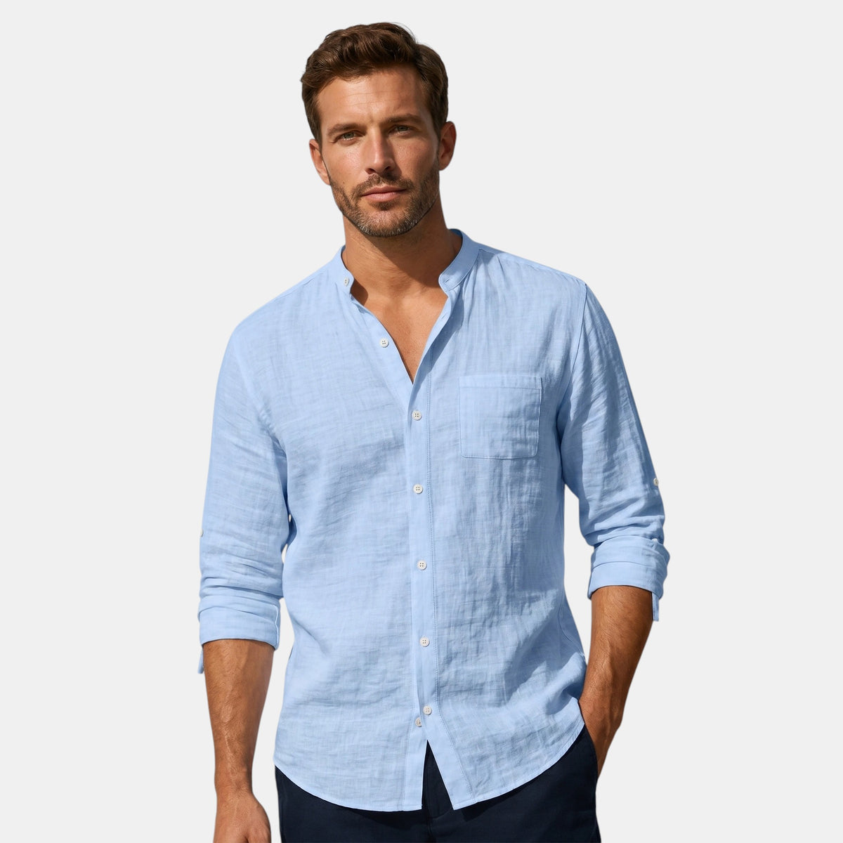 Chemise à manches longues pour homme avec col montant