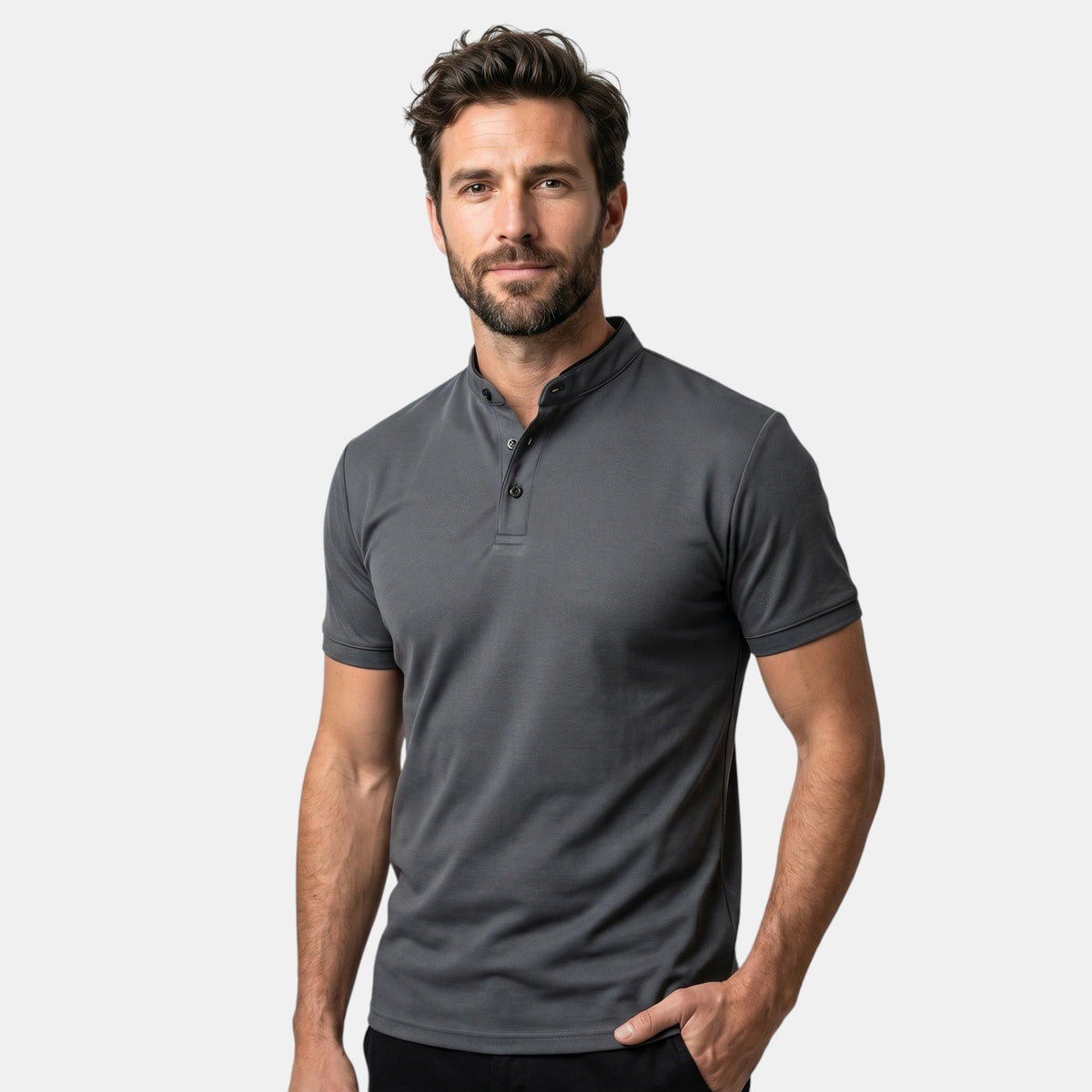 Polo à col mandarin pour homme avec patte de boutonnage