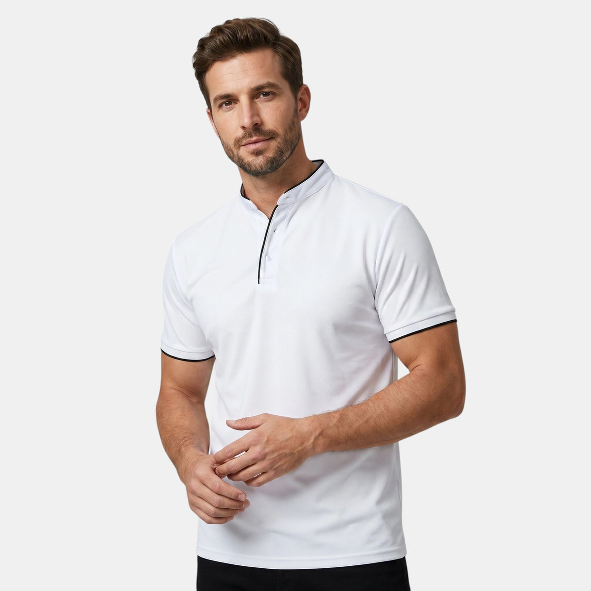 Polo à col mandarin pour homme avec patte de boutonnage