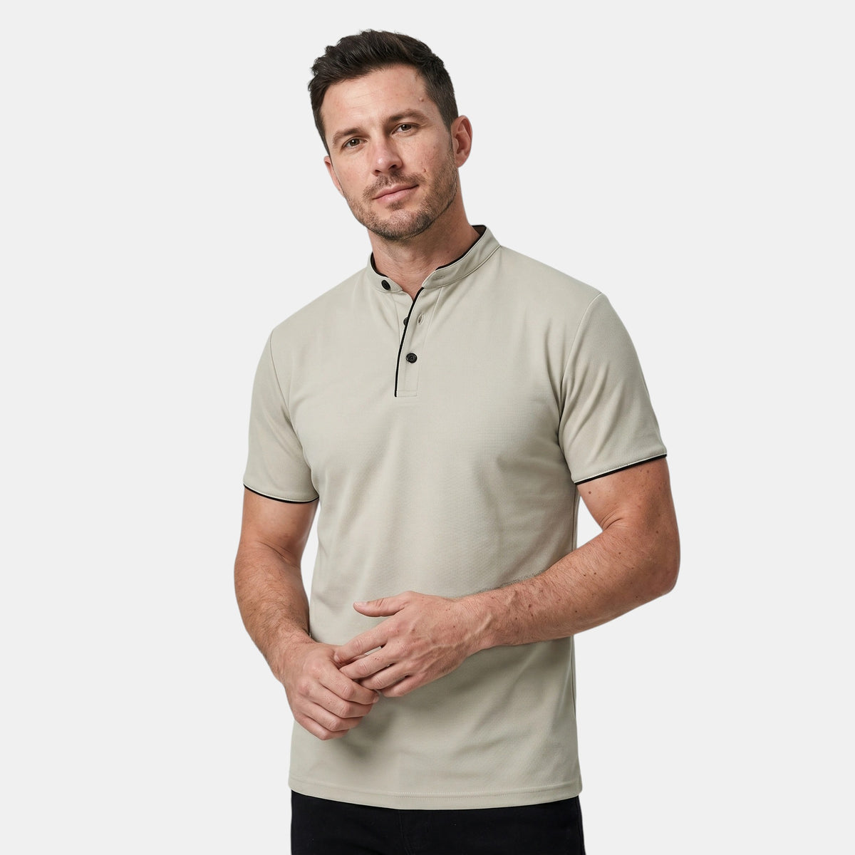 Polo à col mandarin pour homme avec patte de boutonnage