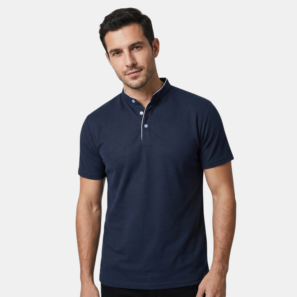 Polo à col mandarin pour homme avec patte de boutonnage