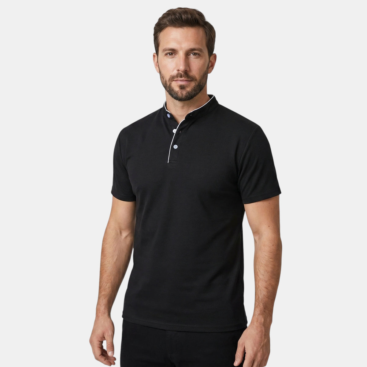 Polo à col mandarin pour homme avec patte de boutonnage
