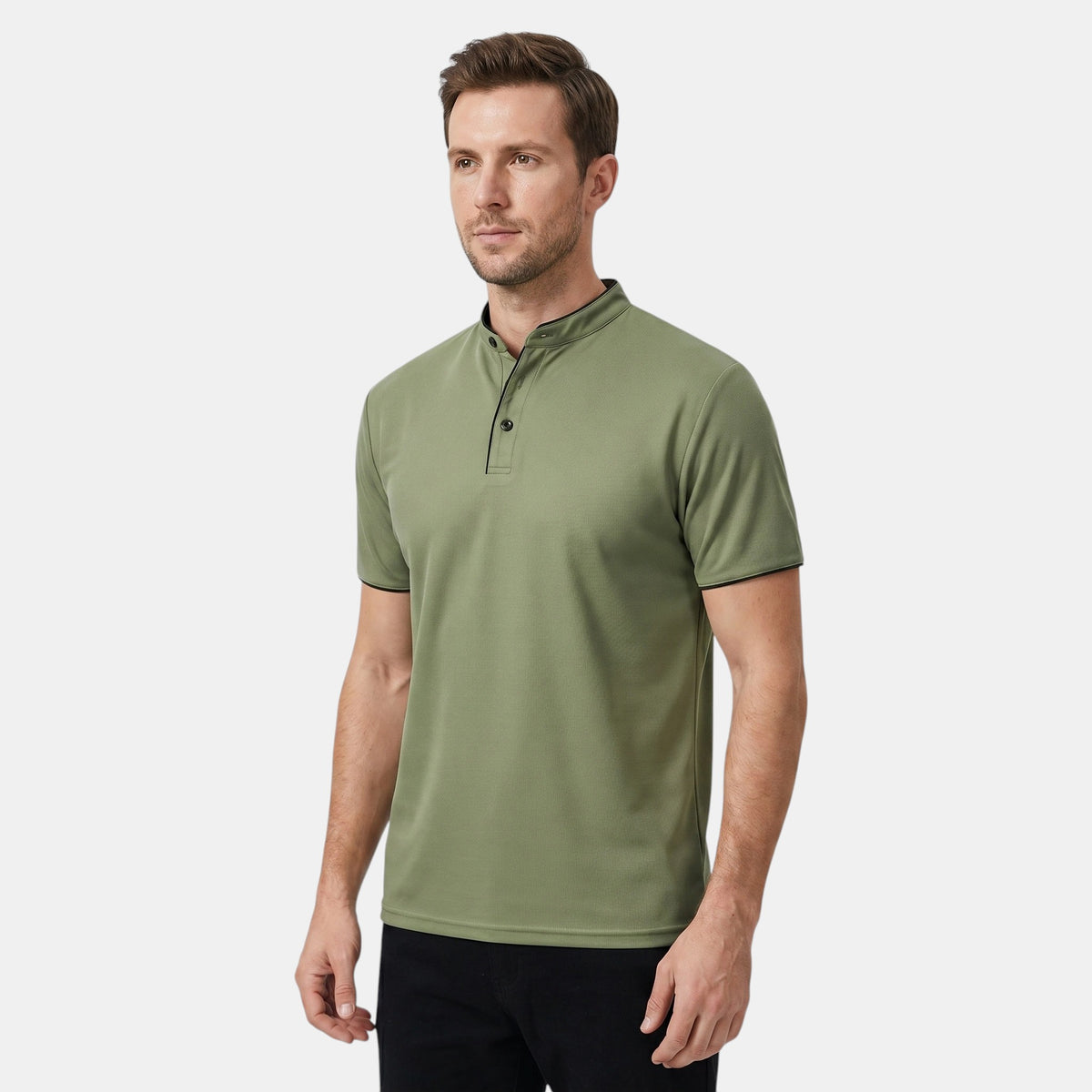 Polo à col mandarin pour homme avec patte de boutonnage