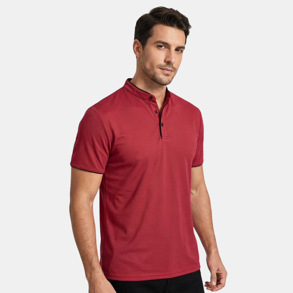 Polo à col mandarin pour homme avec patte de boutonnage