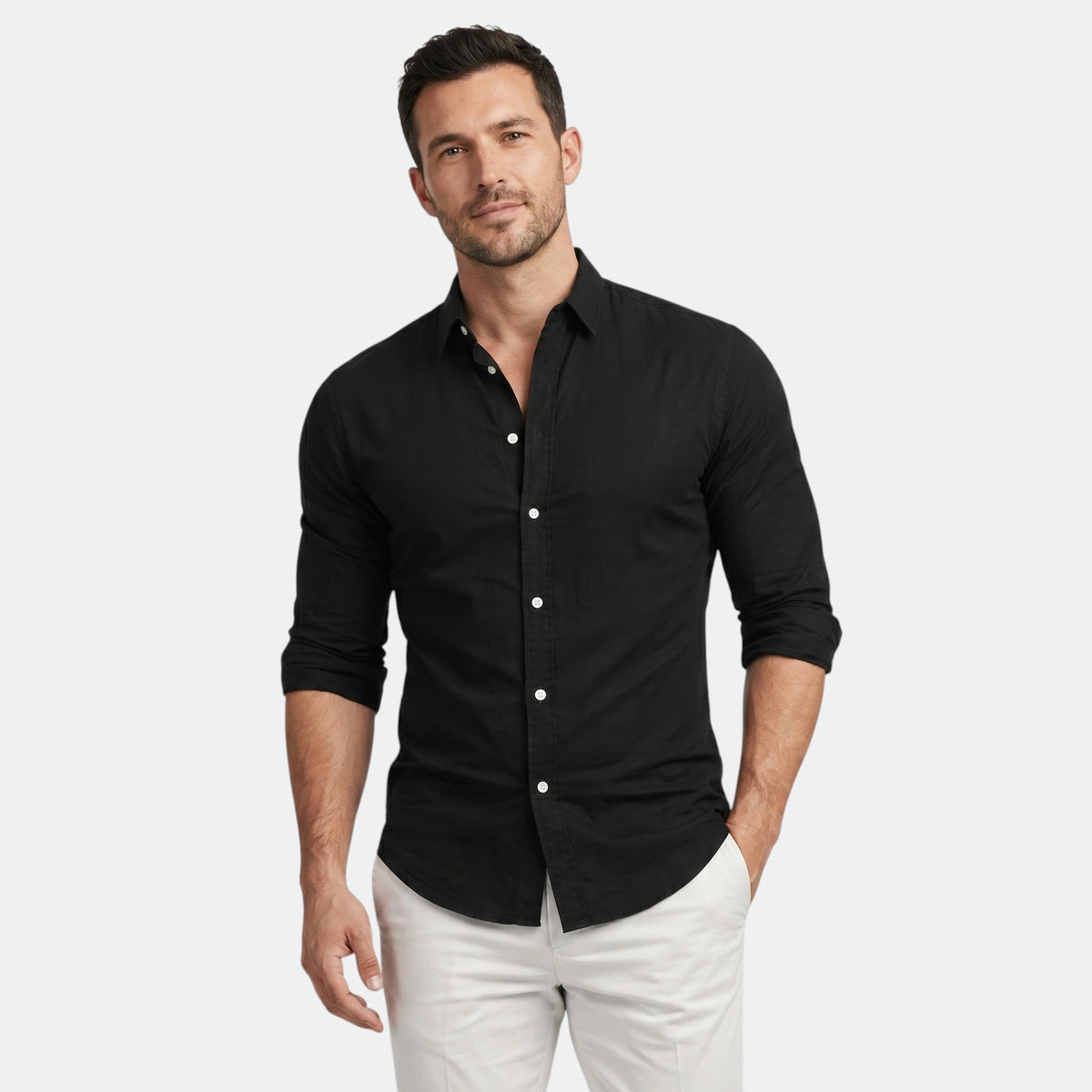 Chemise boutonnée à manches longues pour homme, coupe décontractée