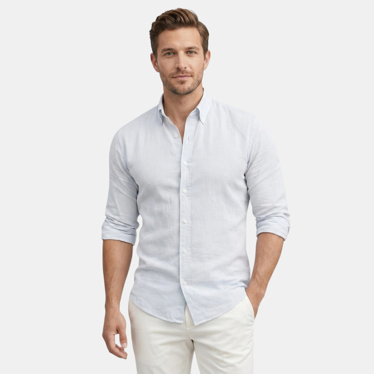 Chemise boutonnée à manches longues pour homme, coupe décontractée