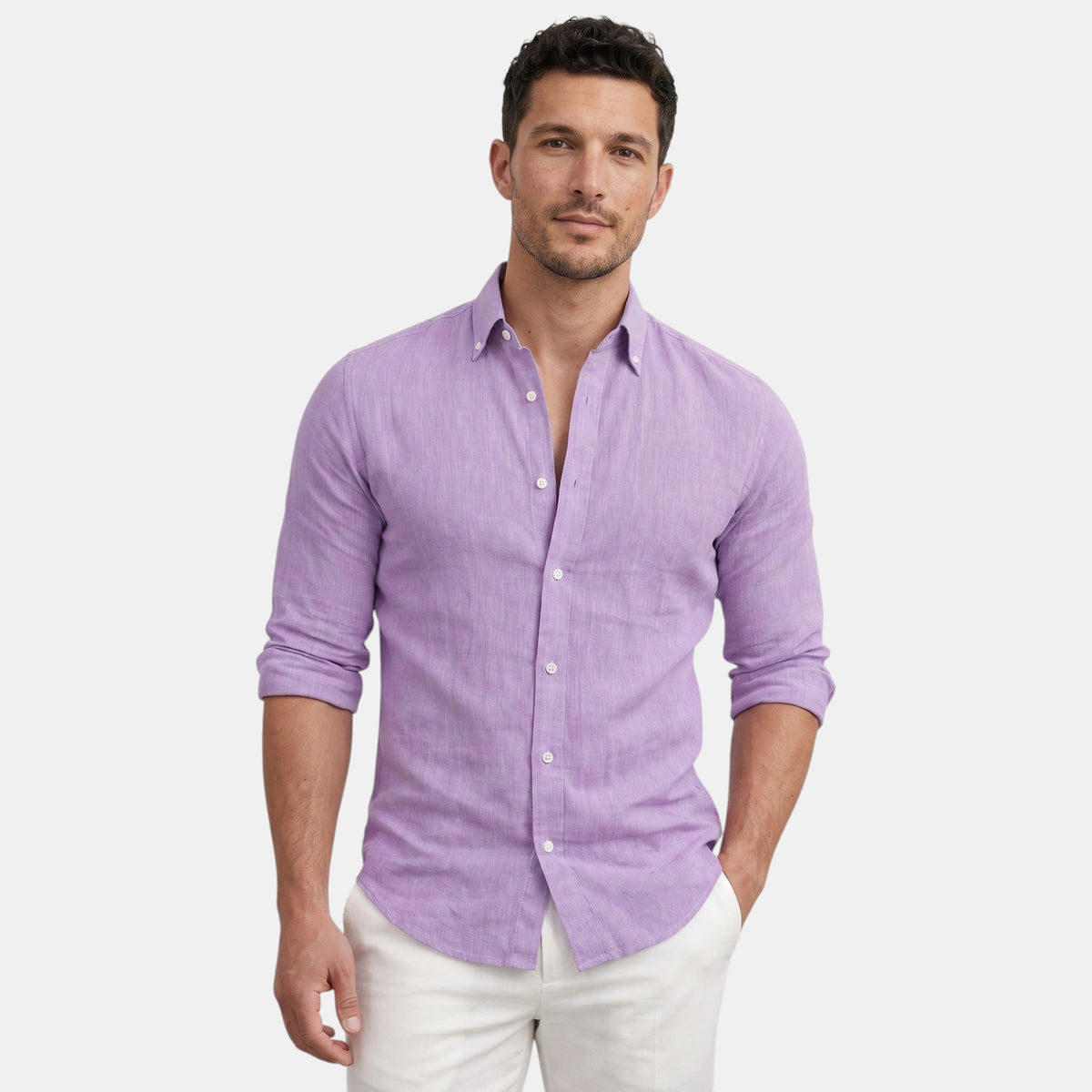Chemise boutonnée à manches longues pour homme, coupe décontractée