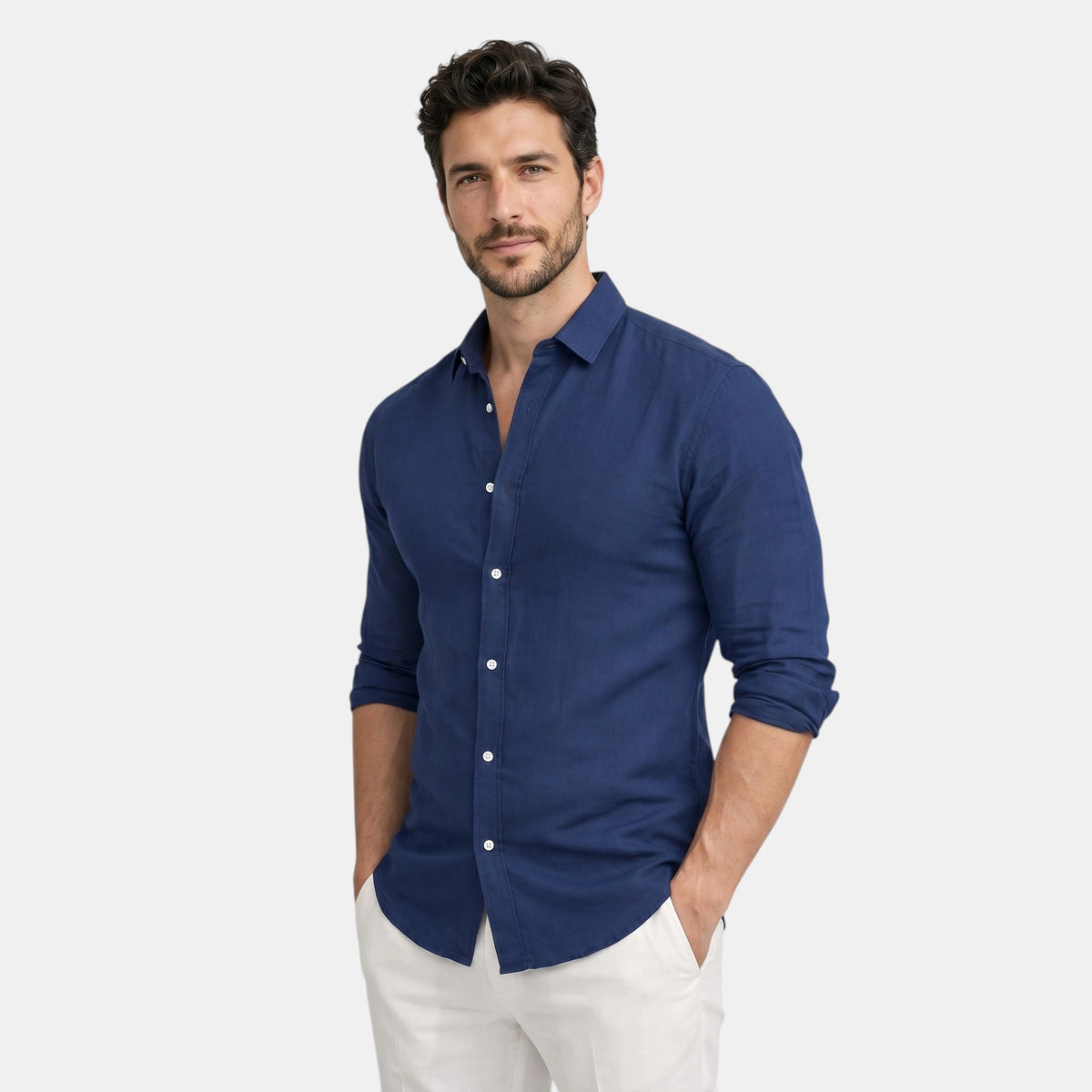 Chemise boutonnée à manches longues pour homme, coupe décontractée