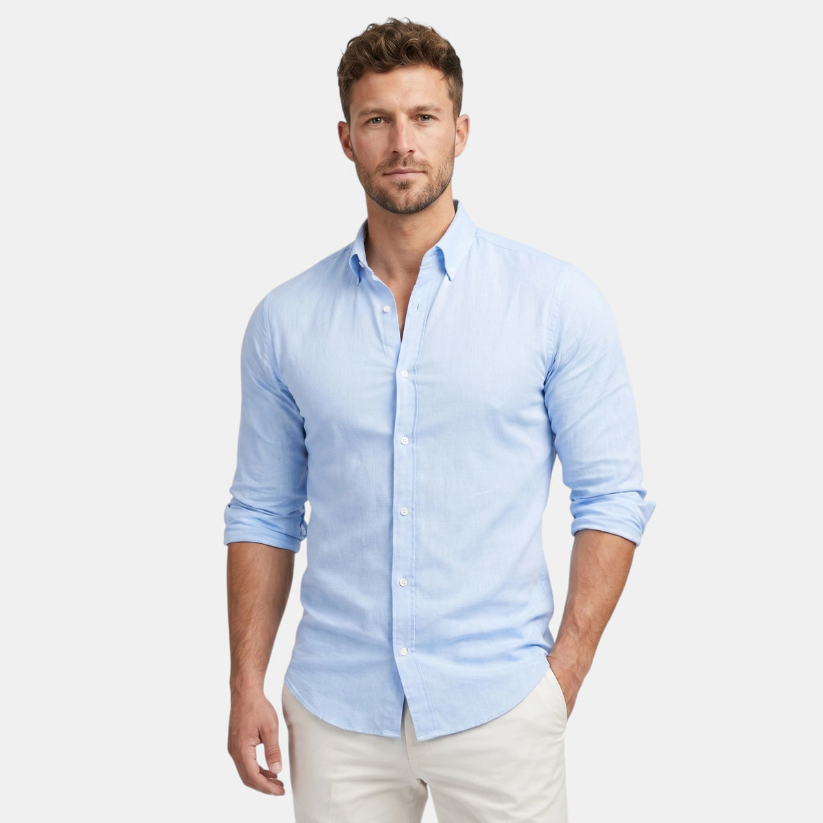 Chemise boutonnée à manches longues pour homme, coupe décontractée