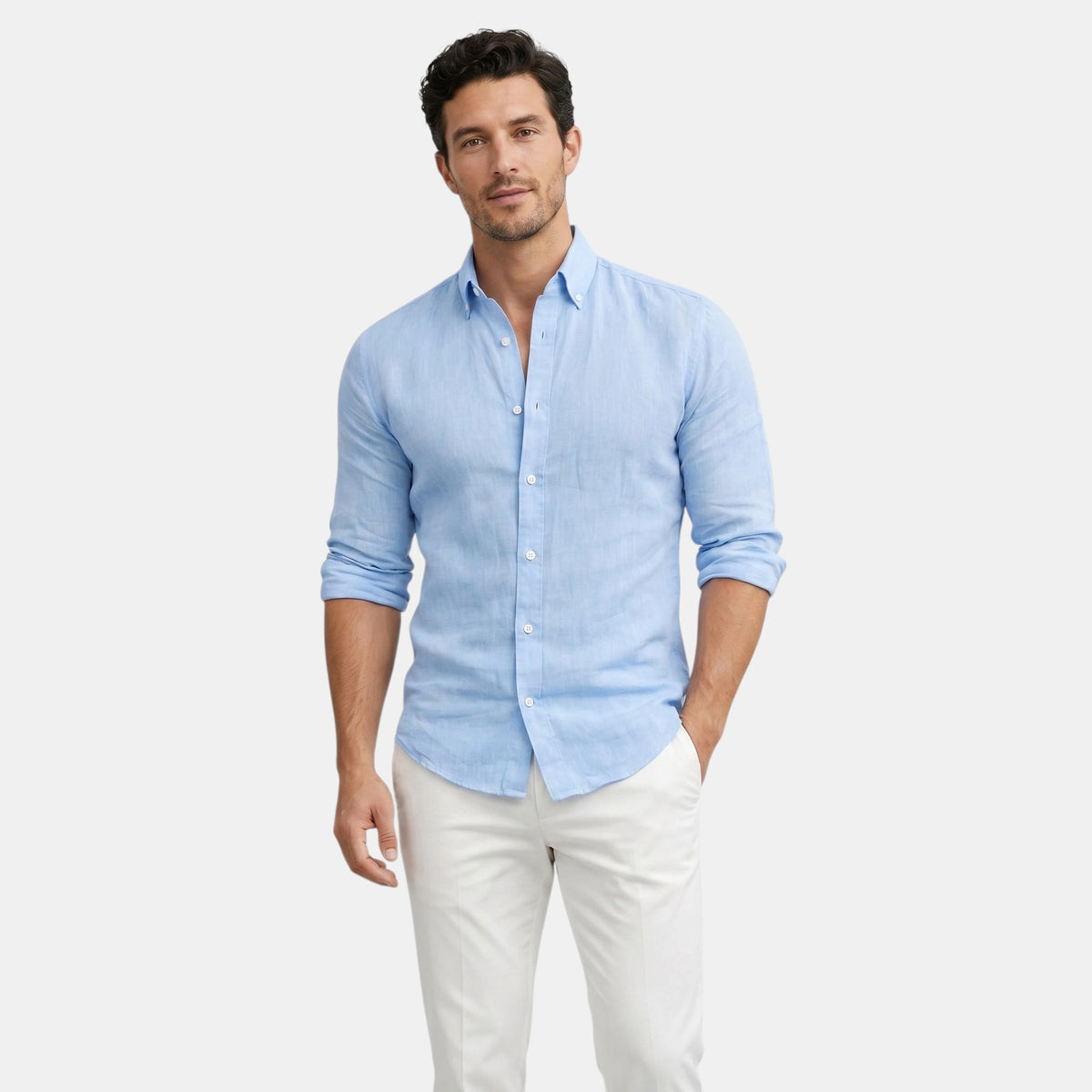 Chemise boutonnée à manches longues pour homme, coupe décontractée