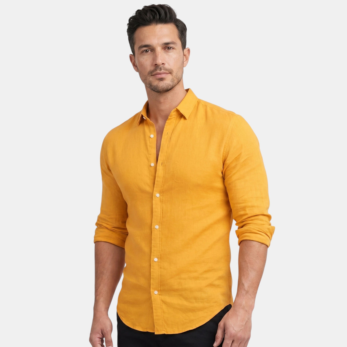 Chemise boutonnée à manches longues pour homme, coupe décontractée