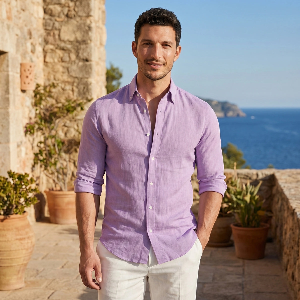 Chemise boutonnée à manches longues pour homme, coupe décontractée