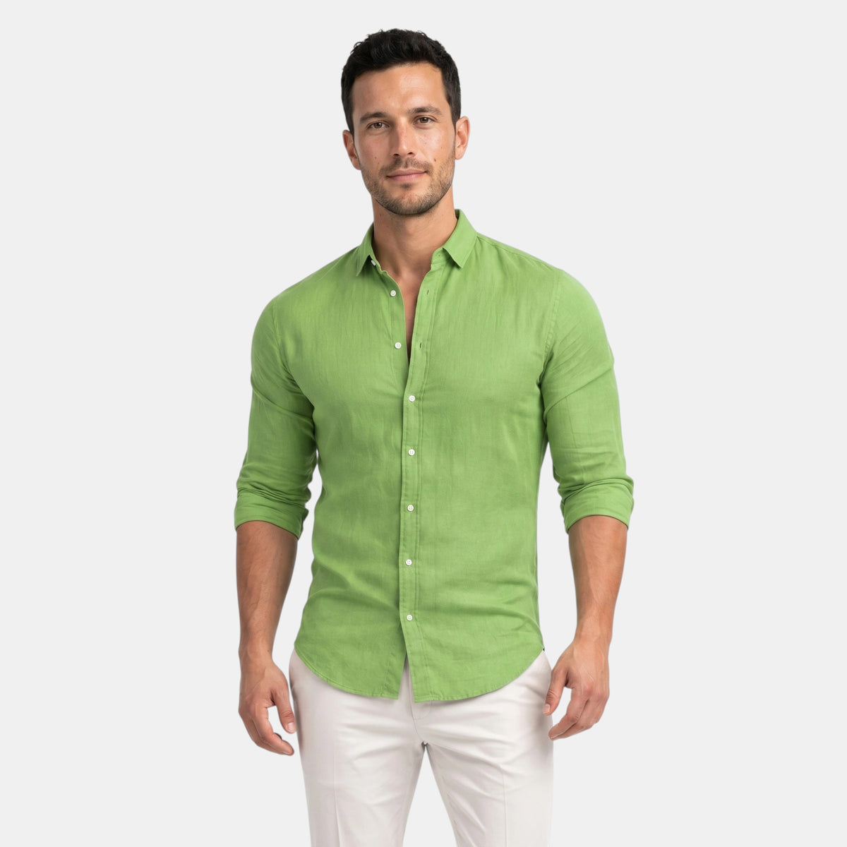 Chemise boutonnée à manches longues pour homme, coupe décontractée