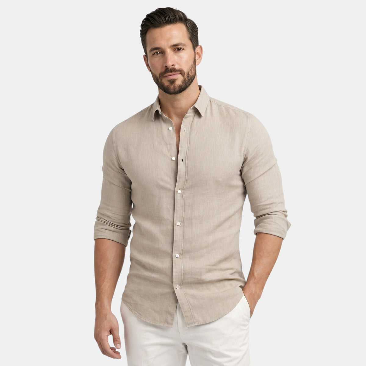 Chemise boutonnée à manches longues pour homme, coupe décontractée
