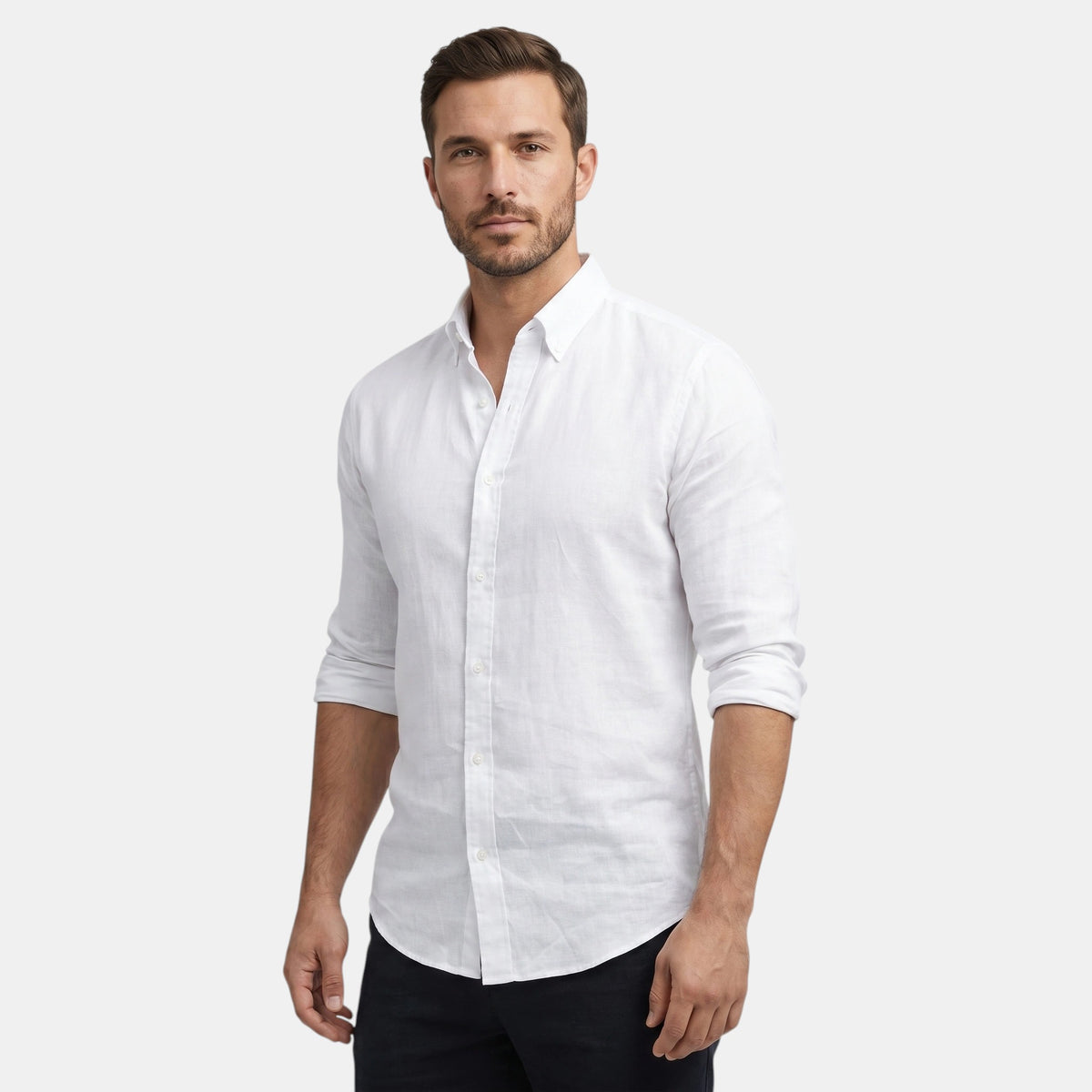 Chemise boutonnée à manches longues pour homme, coupe décontractée