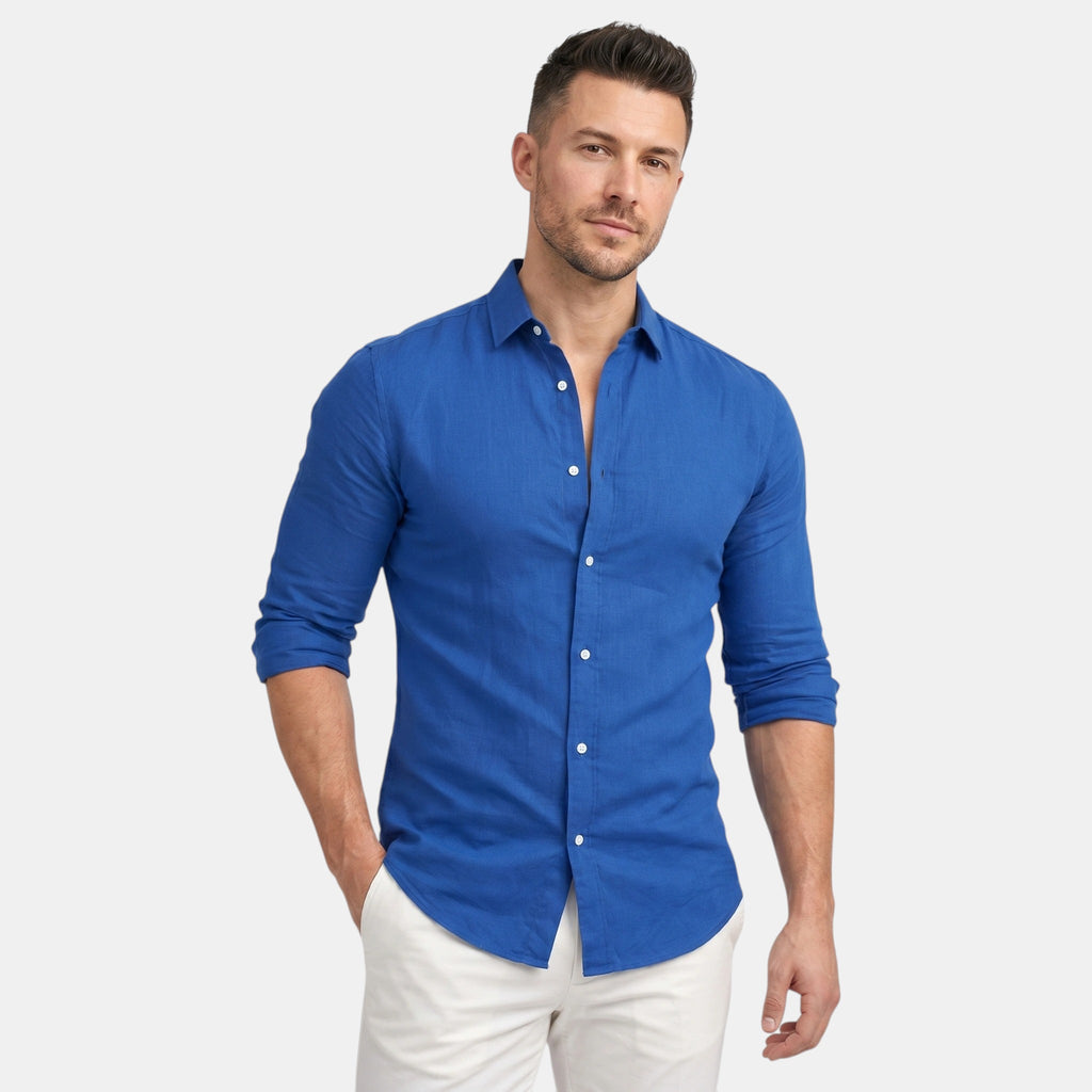 Chemise boutonnée à manches longues pour homme, coupe décontractée