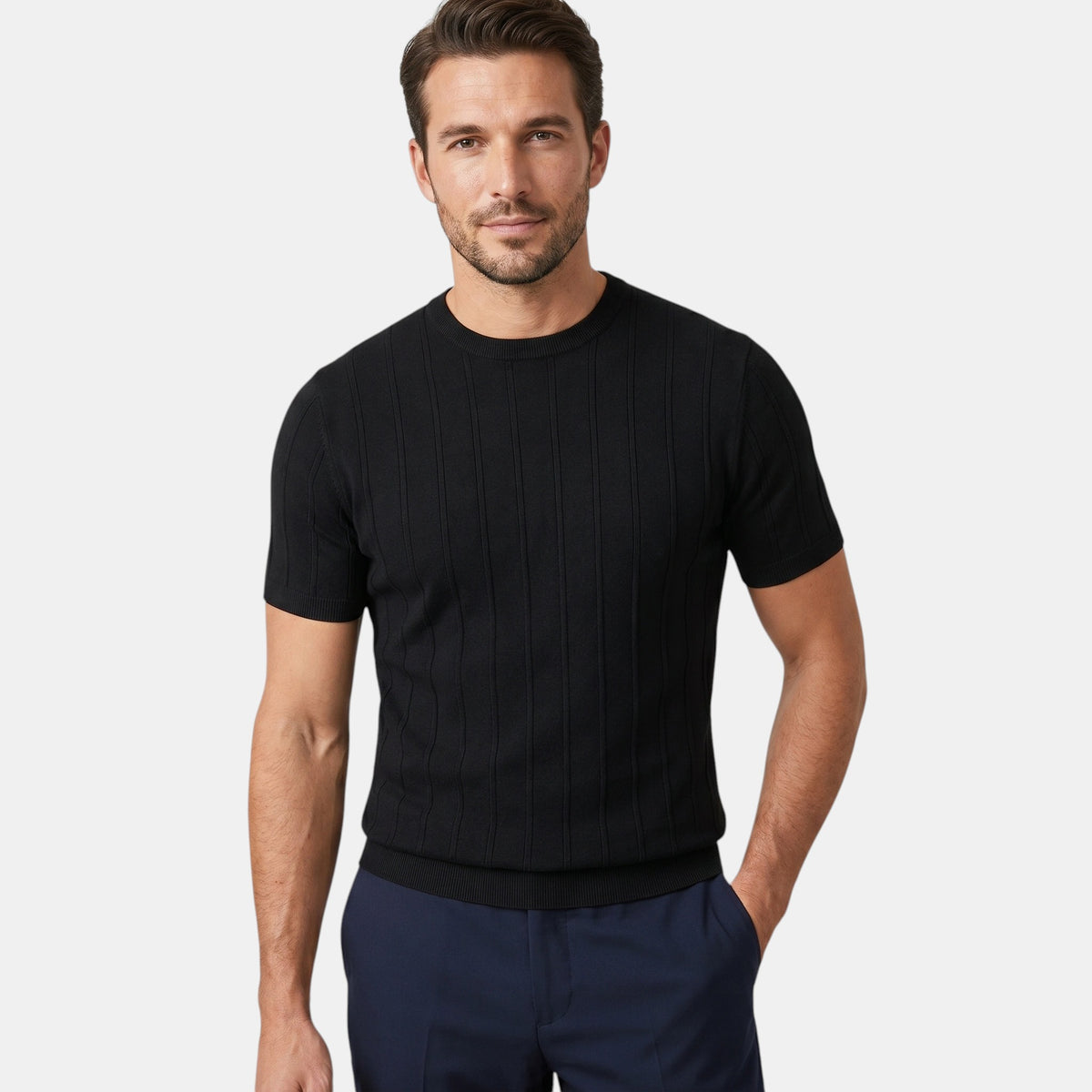 T-shirt en maille côtelée pour homme avec col montant