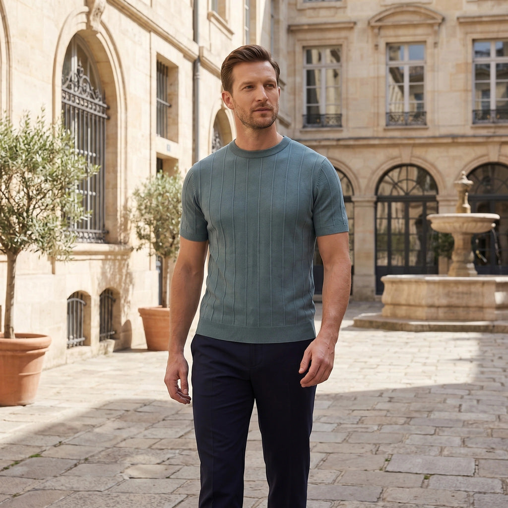 T-shirt en maille côtelée pour homme avec col montant