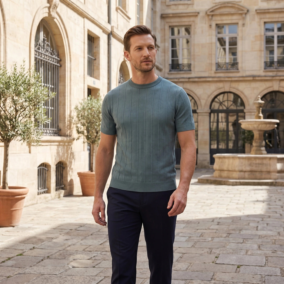 T-shirt en maille côtelée pour homme avec col montant