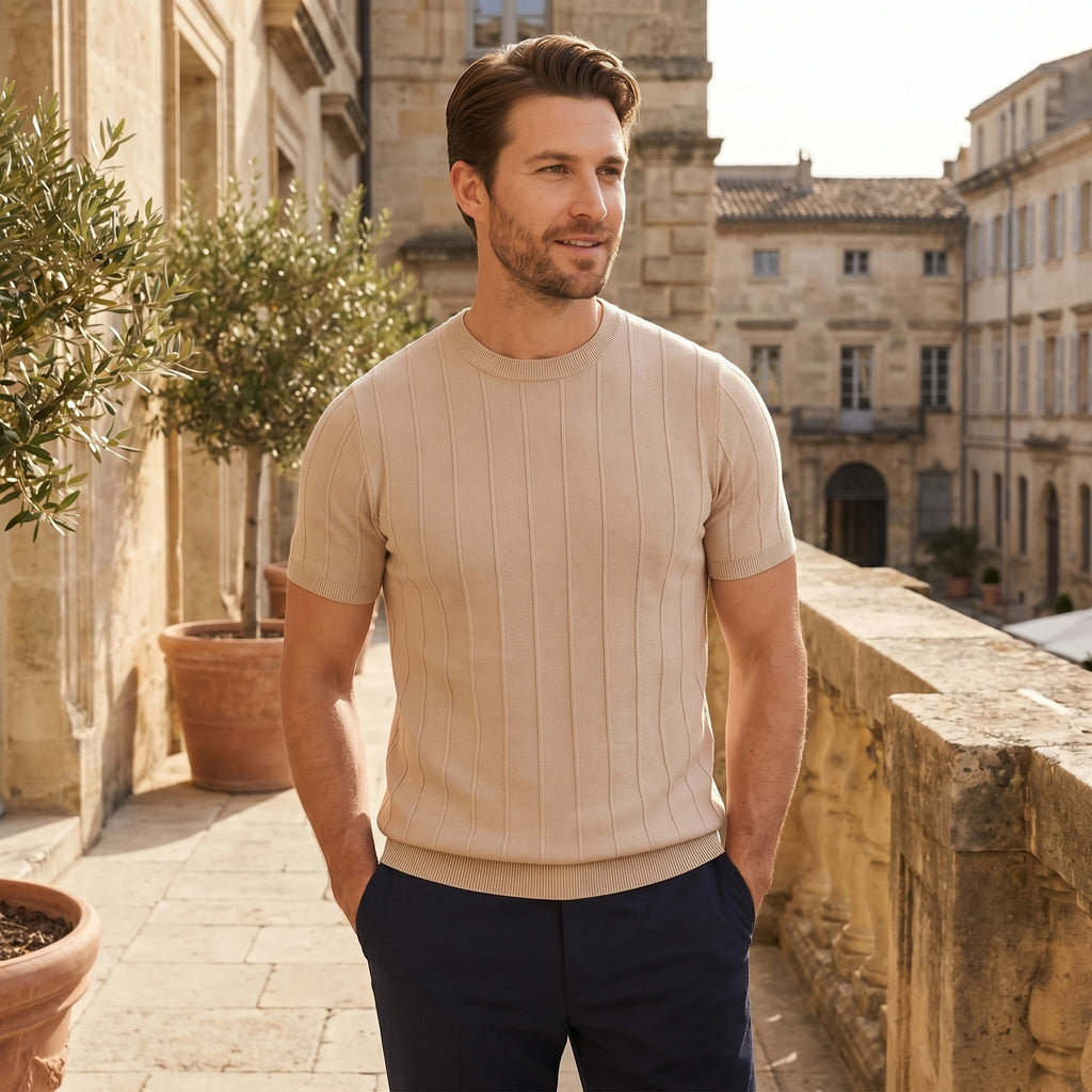 T-shirt en maille côtelée pour homme avec col montant